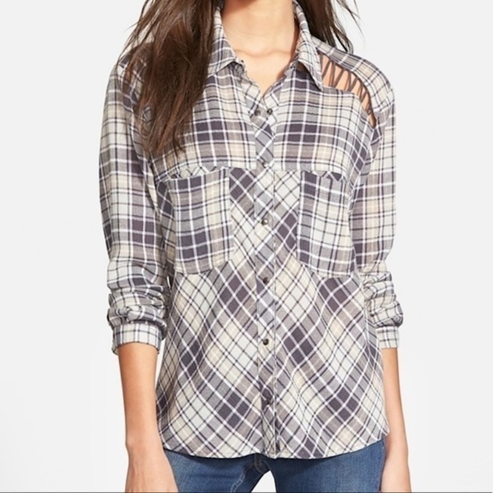 Free people gauzy plaid cut out flannel